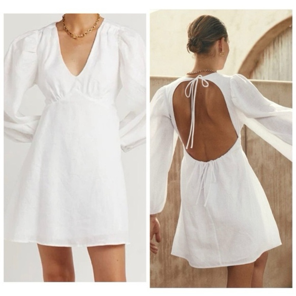 DISSH ROSA LINEN MINI DRESS IN WHITE Open Back Dress, 2